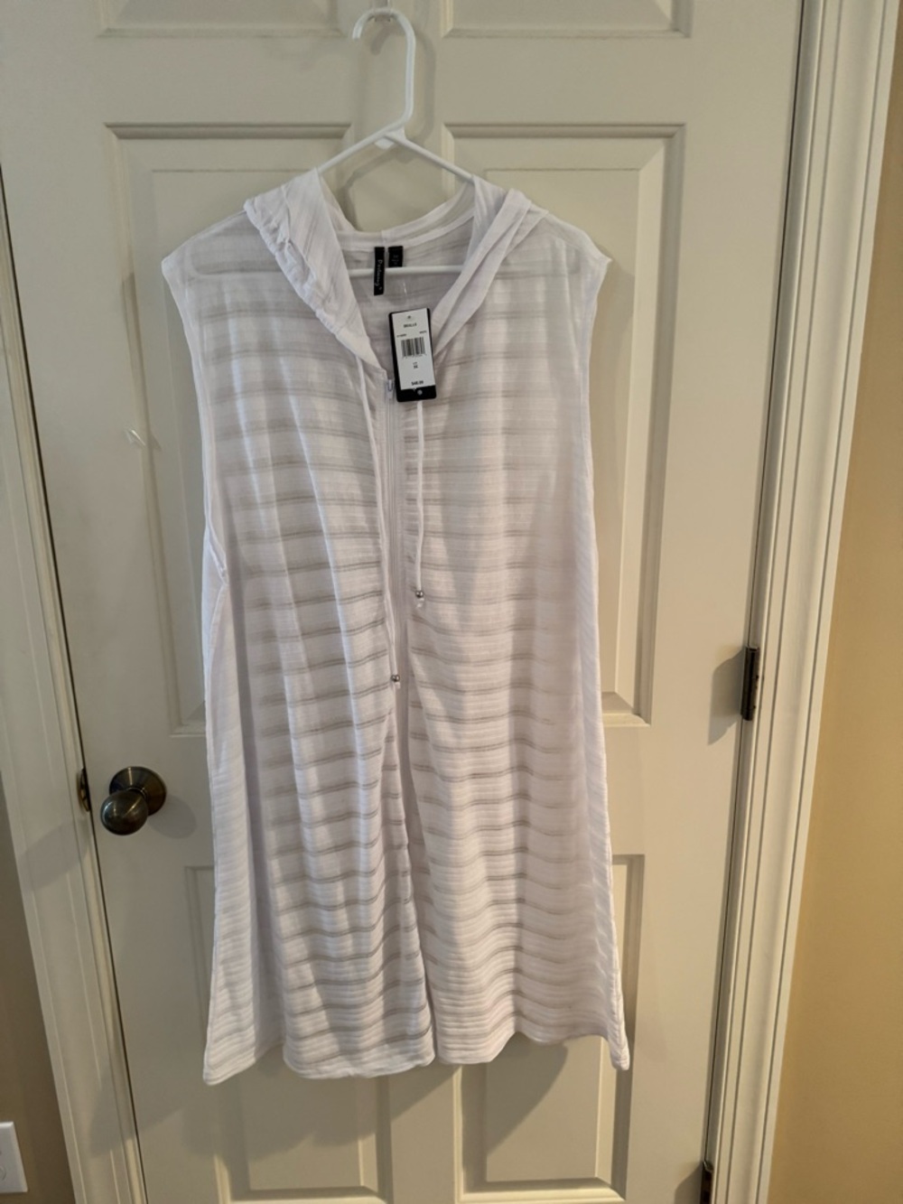 Democracy White Sheer Hooded Zip Cover-Up